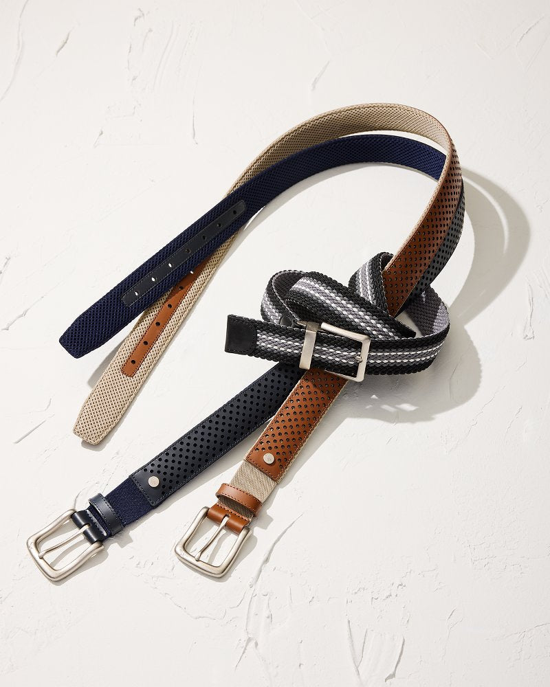 Leather Mesh Cushion Performance Belt Navy | Tommy Bahama Trusted - Leather Mesh Cushion Performance Belt