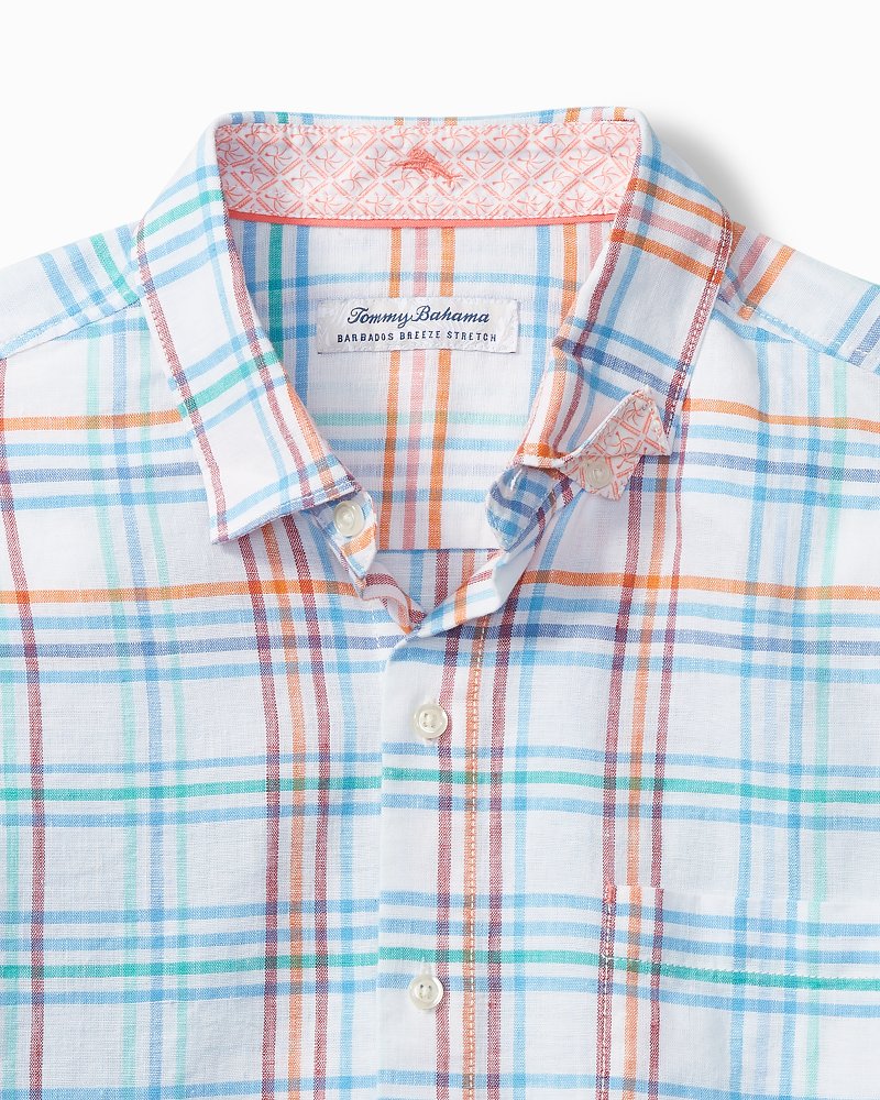 Big & Tall Barbados Breeze La Via Check Stretch-Linen Shirt White | Tommy Bahama Premium - Big & Tall Barbados Breeze La Via Check Stretch-Linen Shirt