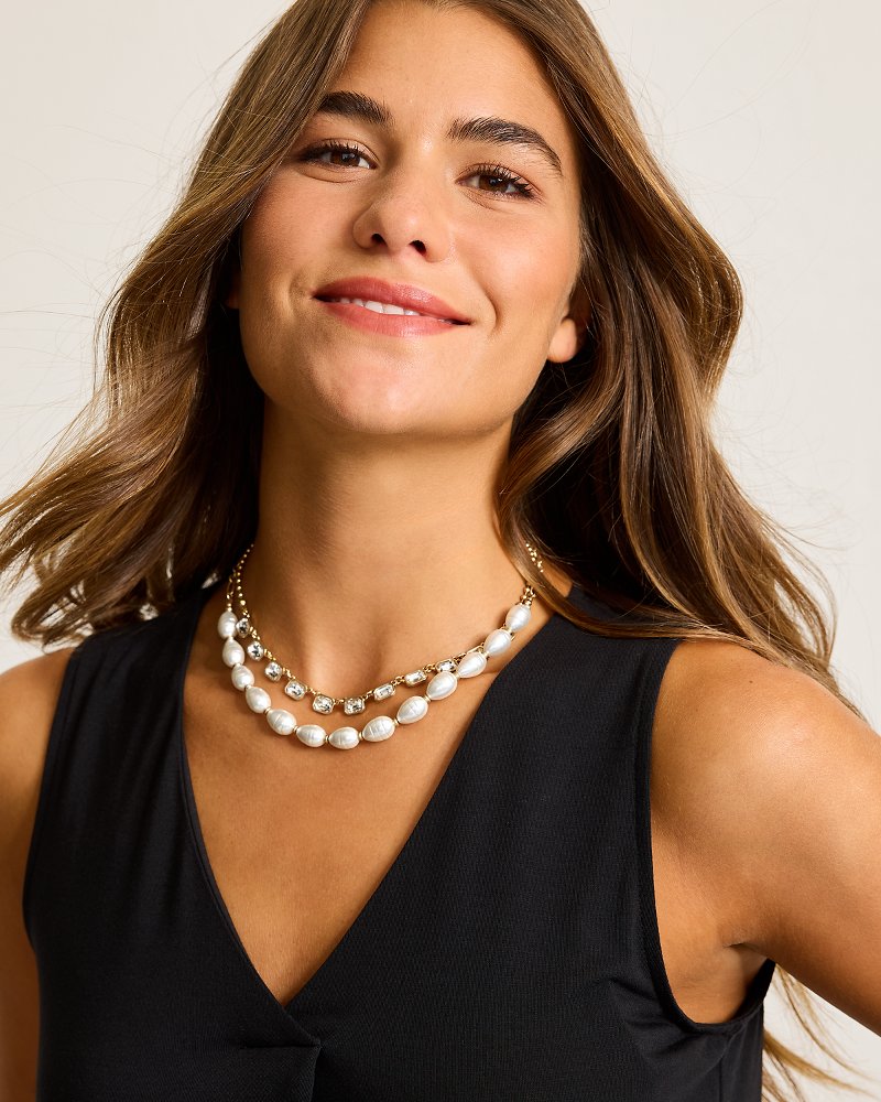 Tidal Treasure Baroque Pearl and Stone Layered Necklace Gold | Tommy Bahama Customer Favorite - Tidal Treasure Baroque Pearl and Stone Layered Necklace