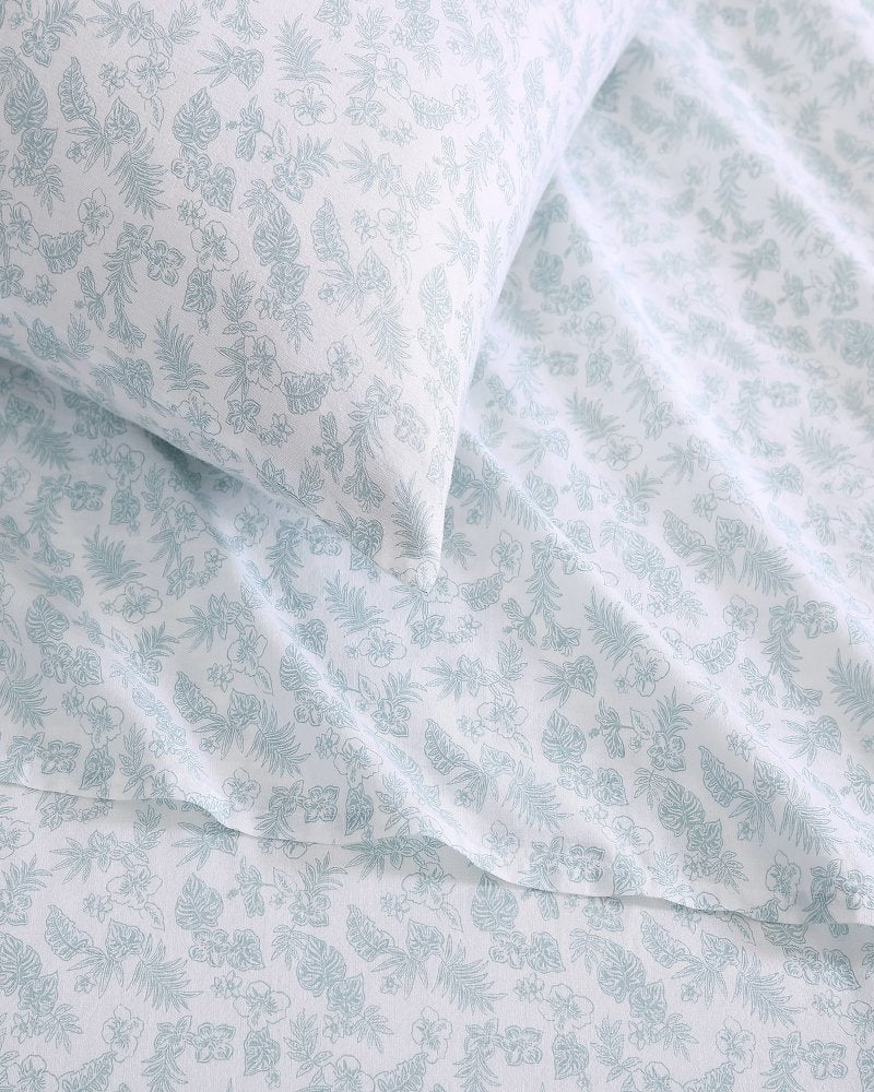 Hibiscus Bloom 4-Piece Queen Sheet Set Green | Tommy Bahama Signature - Hibiscus Bloom 4-Piece Queen Sheet Set
