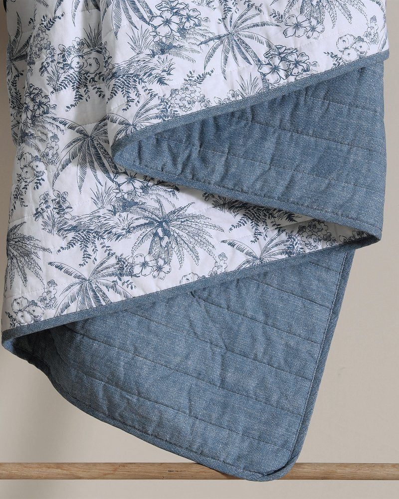 Pen and Ink Palm Reversible 2-Piece Twin Quilt Set Indigo | Tommy Bahama Quality - Pen and Ink Palm Reversible 2-Piece Twin Quilt Set
