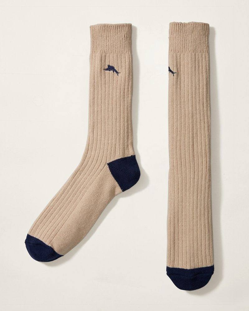 Ribbed Crew Socks Stone Heather | Tommy Bahama Popular - Ribbed Crew Socks