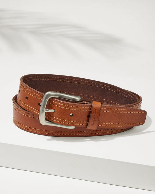 Leather Top-Stitch Belt Tan | Tommy Bahama Best Price - Leather Top-Stitch Belt