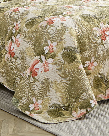 Tropical Orchid 3-Piece King Quilt Set Green | Tommy Bahama Trusted - Tropical Orchid 3-Piece King Quilt Set
