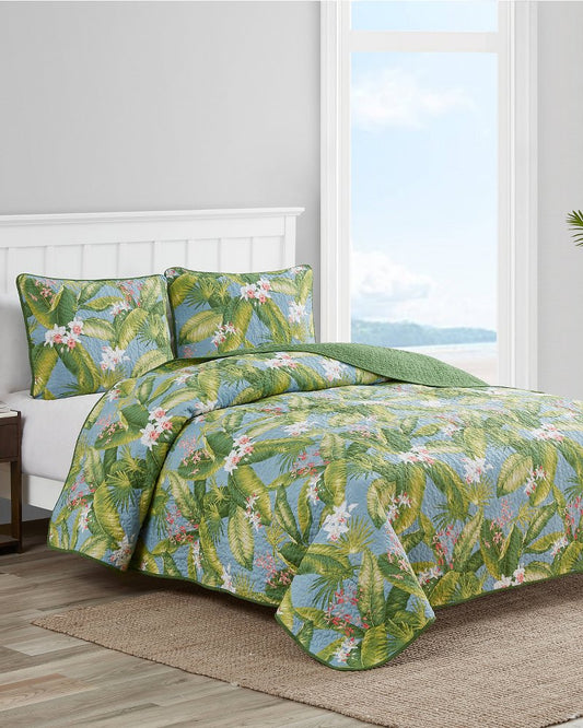 Aregada Dock 3-Piece Full/Queen Quilt Set Blue | Tommy Bahama Recommended - Aregada Dock 3-Piece Full/Queen Quilt Set