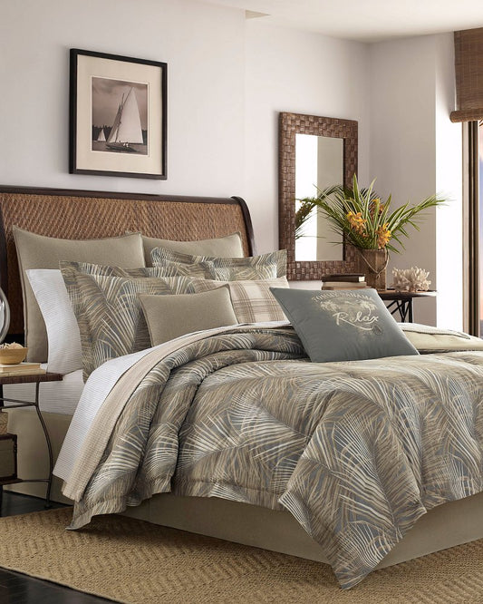 Raffia Palms California King Comforter Set Grey | Tommy Bahama Signature - Raffia Palms California King Comforter Set