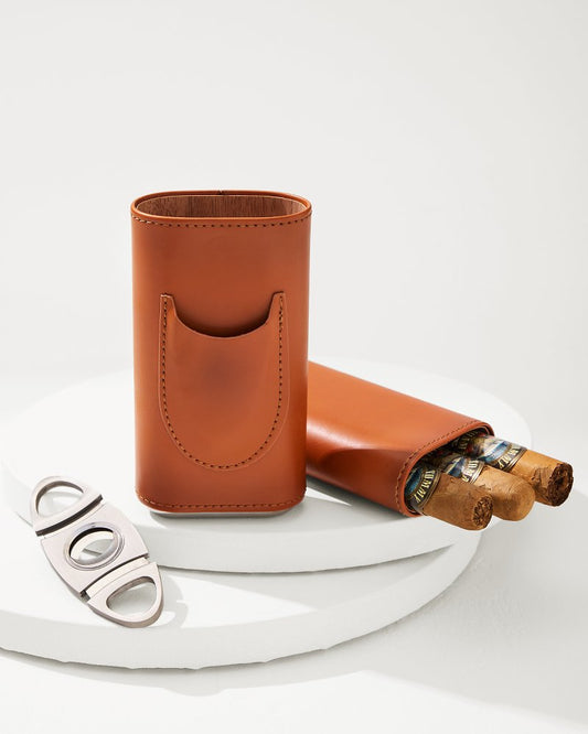 Ashton 3-Cigar Leather Case and Cutter Brown | Tommy Bahama Great Value - Ashton 3-Cigar Leather Case and Cutter