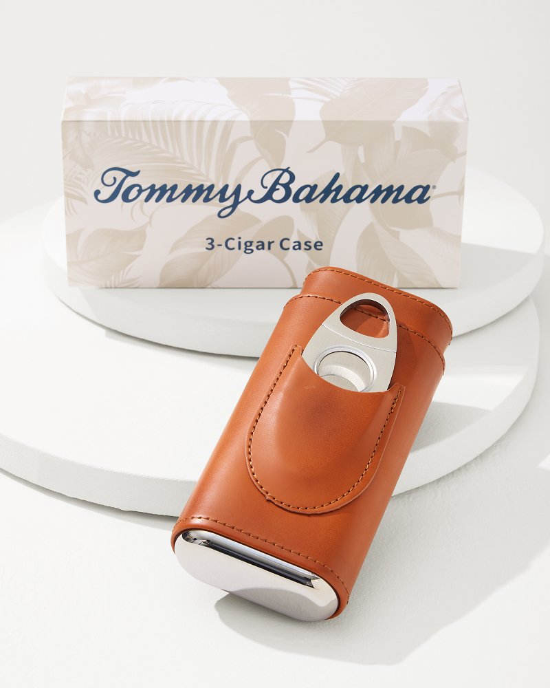 Ashton 3-Cigar Leather Case and Cutter Brown | Tommy Bahama Great Value - Ashton 3-Cigar Leather Case and Cutter