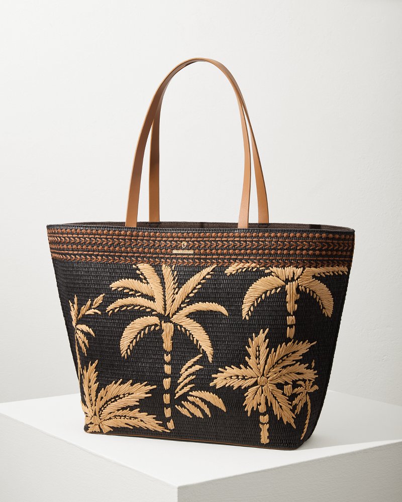 Raffia Palms Beach Tote Black Multi | Tommy Bahama Essential - Raffia Palms Beach Tote