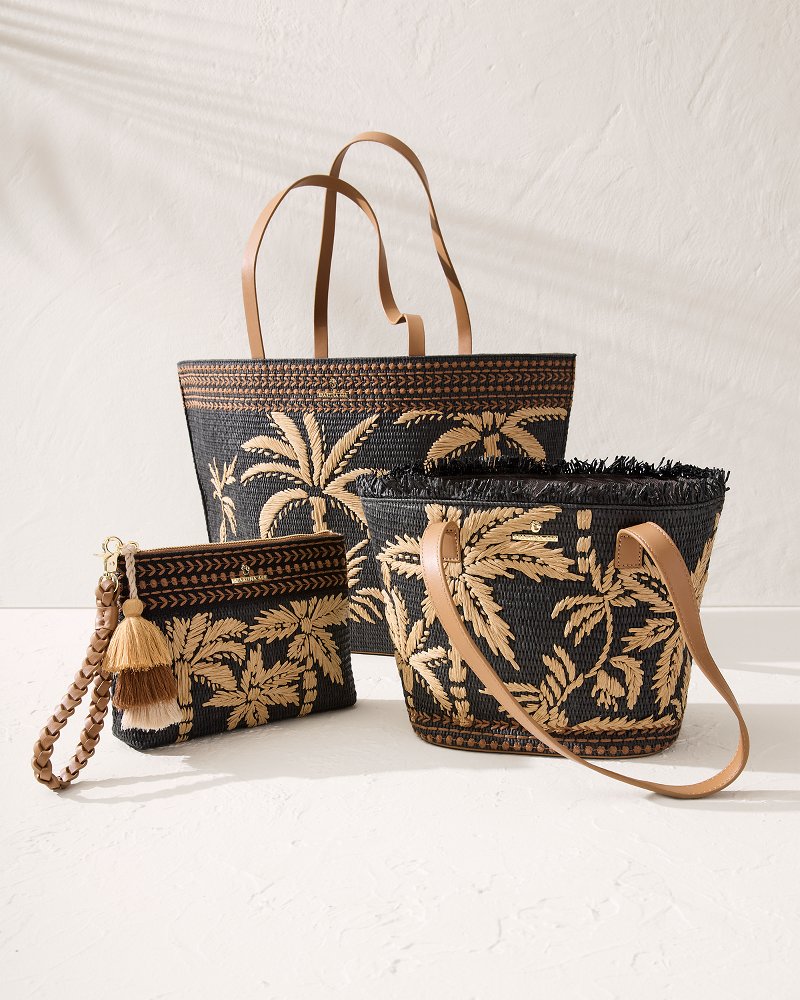 Raffia Palms Beach Tote Black Multi | Tommy Bahama Essential - Raffia Palms Beach Tote