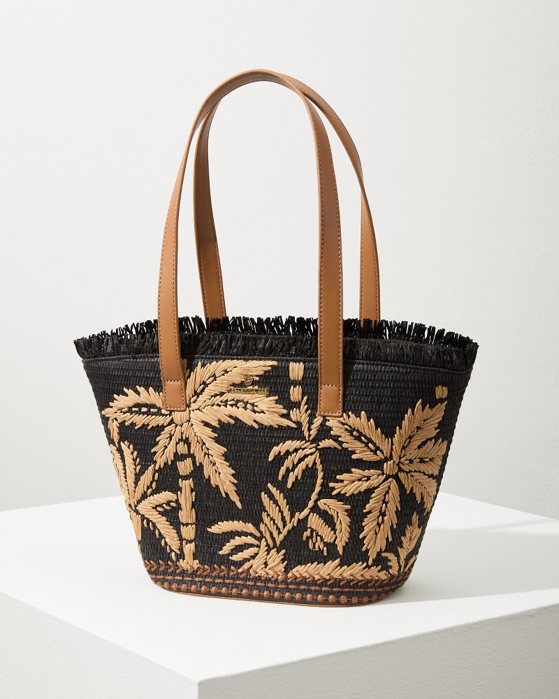 Raffia Palms Small Tote Black Multi | Tommy Bahama Exclusive - Raffia Palms Small Tote