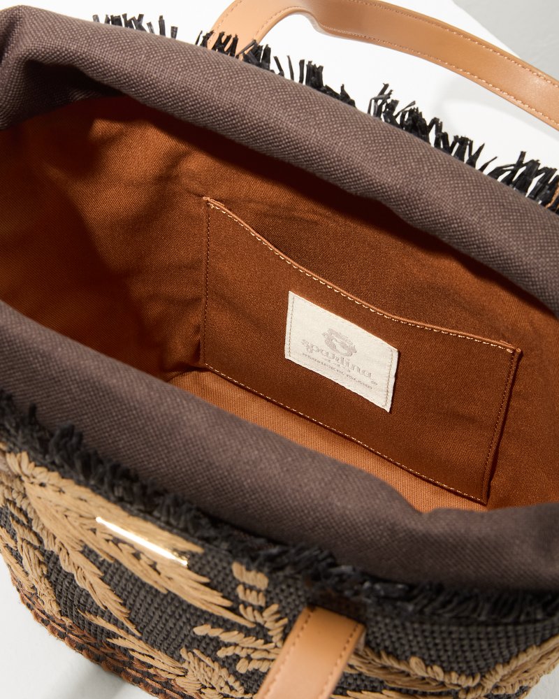 Raffia Palms Small Tote Black Multi | Tommy Bahama Exclusive - Raffia Palms Small Tote