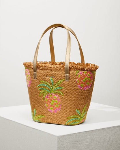 Flamingo Pineapple Straw Tote Natural Pink | Tommy Bahama Everyday - Flamingo Pineapple Straw Tote