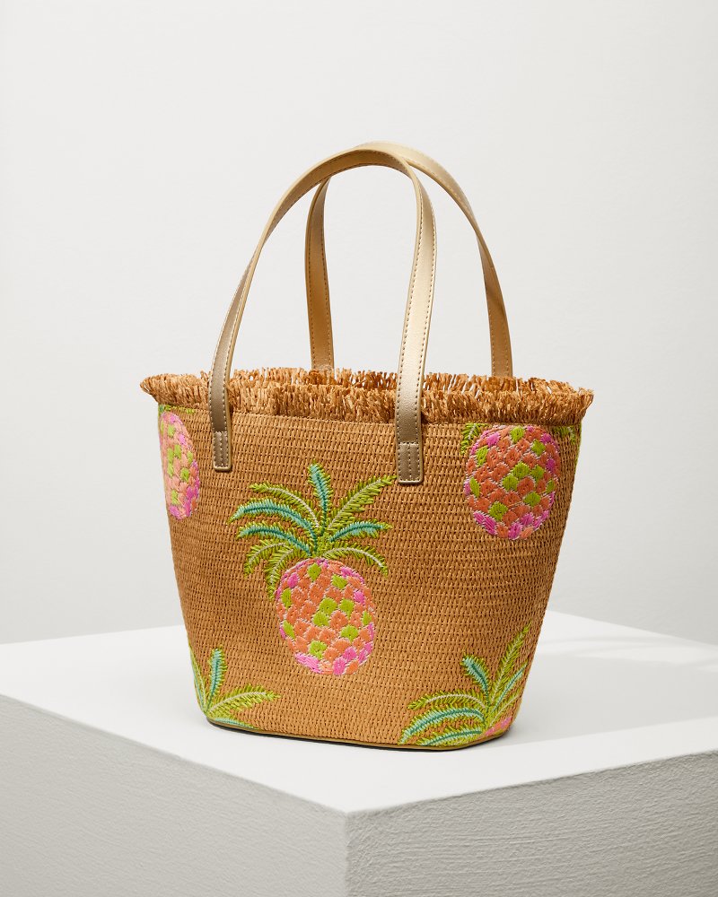 Flamingo Pineapple Straw Tote Natural Pink | Tommy Bahama Everyday - Flamingo Pineapple Straw Tote