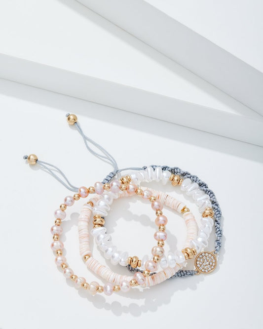 Sanibel Island Heishi and Pearl Bracelet Set Gold | Tommy Bahama Quality - Sanibel Island Heishi and Pearl Bracelet Set