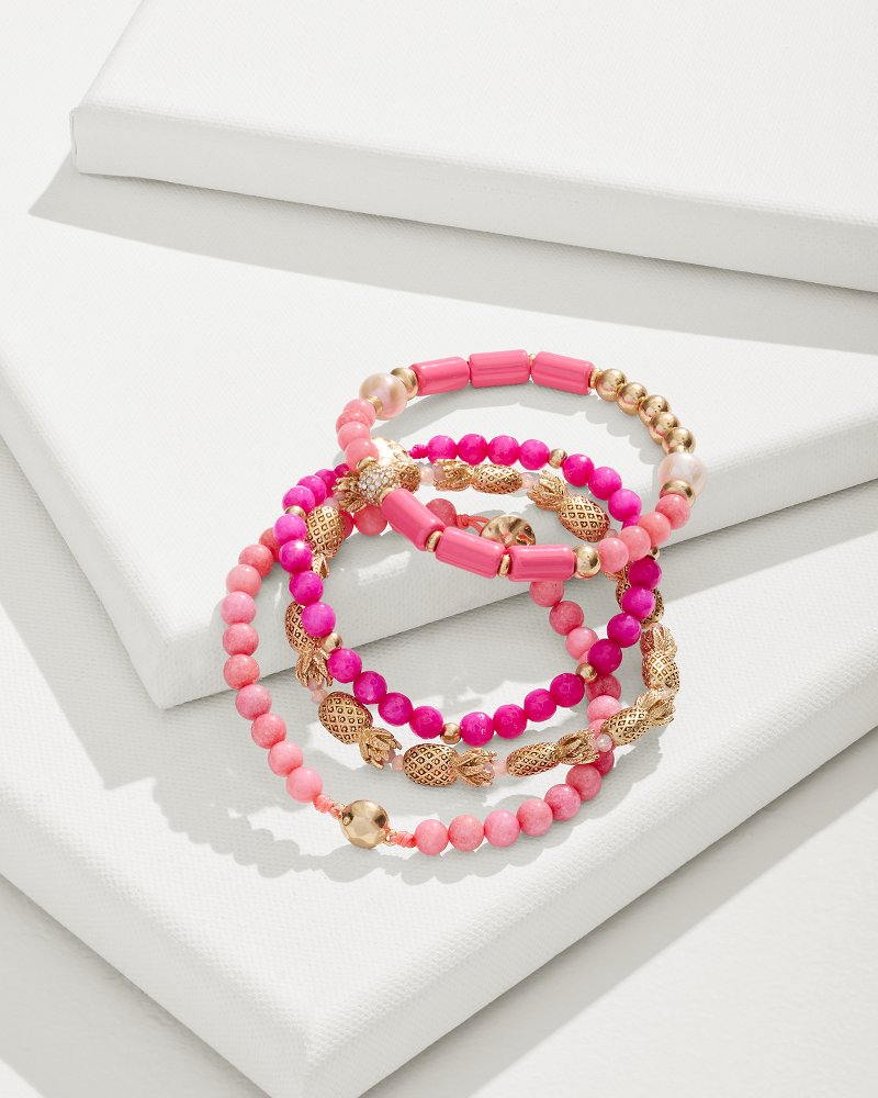 Tropical Blooms Pineapple Beaded Stretch Bracelet Set Fuchsia | Tommy Bahama Deals - Tropical Blooms Pineapple Beaded Stretch Bracelet Set