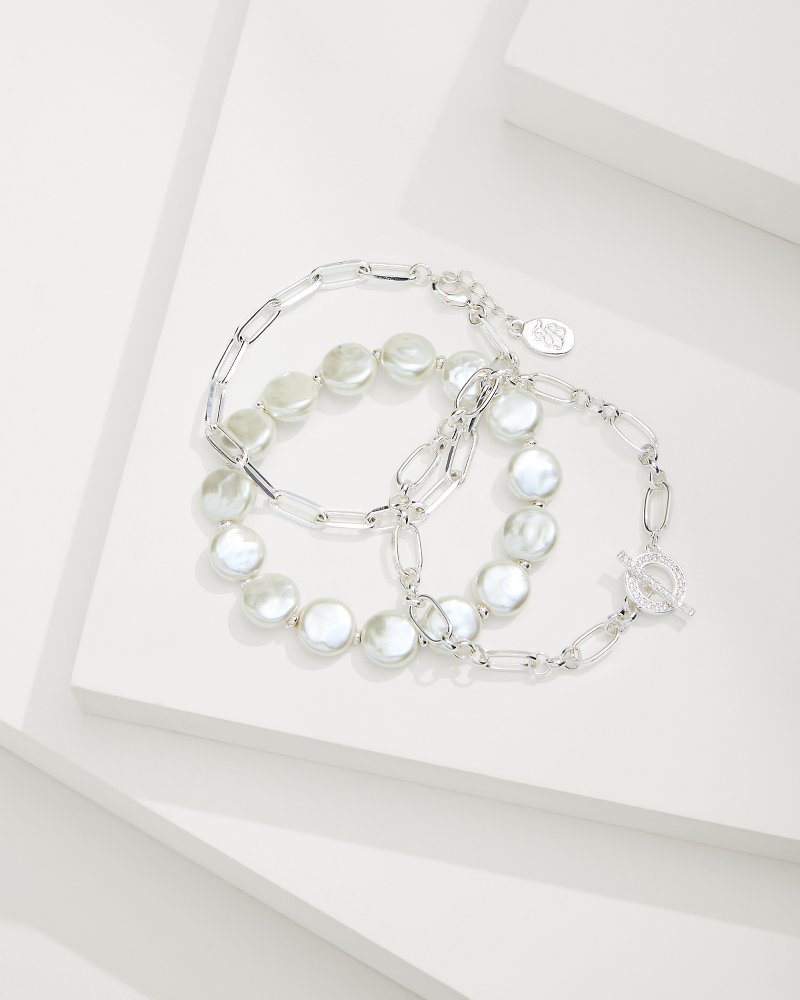 Sanibel Island Link & Pearl Bracelet Set Silver | Tommy Bahama Featured - Sanibel Island Link & Pearl Bracelet Set