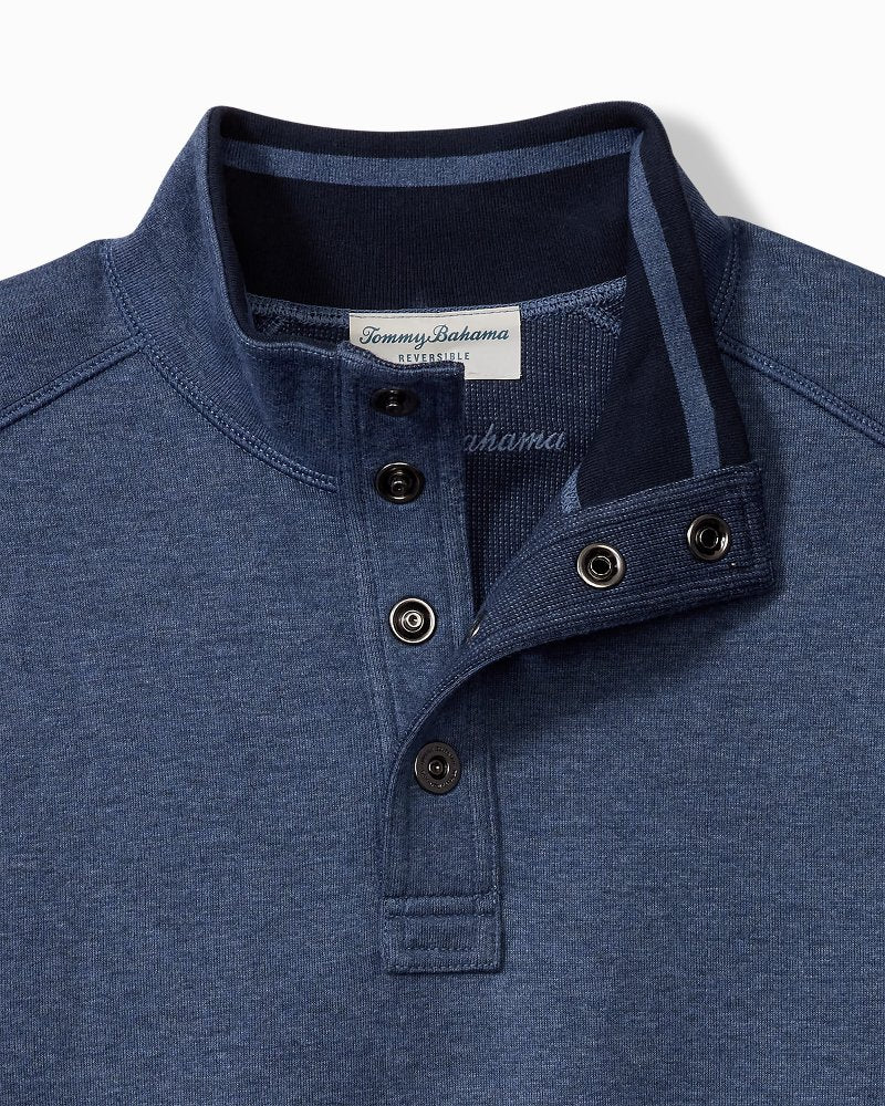 Big & Tall Flip Coast Reversible Snap Mock Sweatshirt Blue Note Heather | Tommy Bahama Exclusive - Big & Tall Flip Coast Reversible Snap Mock Sweatshirt