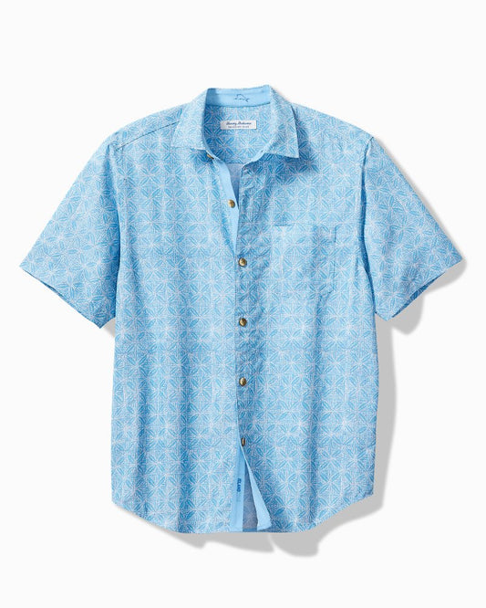Big & Tall Coconut Point Fleur De Geo IslandZone® Camp Shirt Chambray Blue | Tommy Bahama Best Seller - Big & Tall Coconut Point Fleur De Geo IslandZone® Camp Shirt