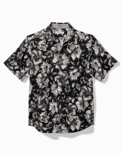 Big & Tall Hibiscus Hideaway Silk Camp Shirt Black | Tommy Bahama Sale - Big & Tall Hibiscus Hideaway Silk Camp Shirt