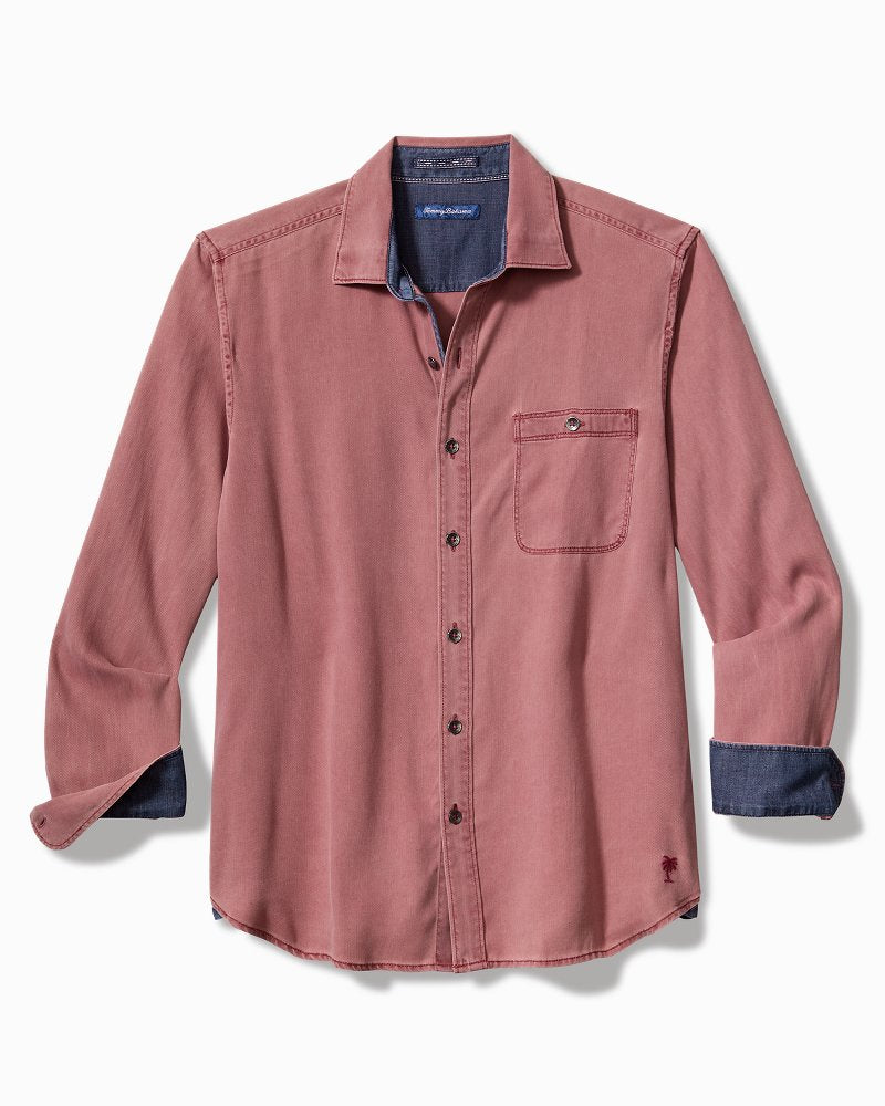 Big & Tall Ocean Wash Twill Long-Sleeve Shirt Ruby Wine | Tommy Bahama Popular - Big & Tall Ocean Wash Twill Long-Sleeve Shirt
