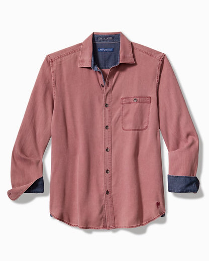 Big & Tall Ocean Wash Twill Long-Sleeve Shirt Ruby Wine | Tommy Bahama Popular - Big & Tall Ocean Wash Twill Long-Sleeve Shirt