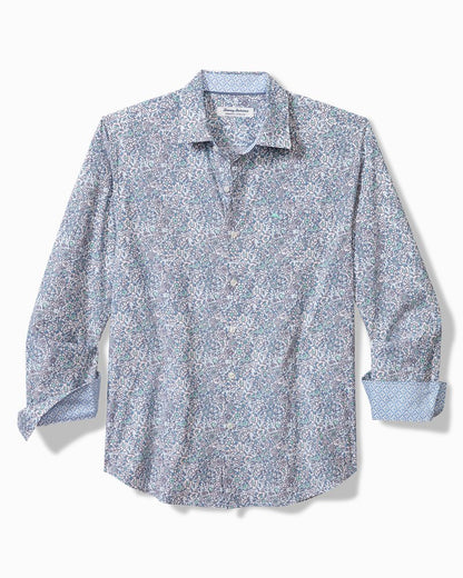 Big & Tall Sarasota Stretch Blue Flora IslandZone® Shirt Glass Bead Blue | Tommy Bahama Smart Buy - Big & Tall Sarasota Stretch Blue Flora IslandZone® Shirt