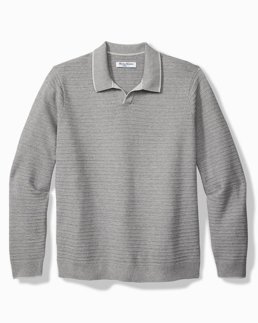 Big & Tall Coolside Harbor IslandZone® Sweater Polo Grey Heather | Tommy Bahama Trusted - Big & Tall Coolside Harbor IslandZone® Sweater Polo