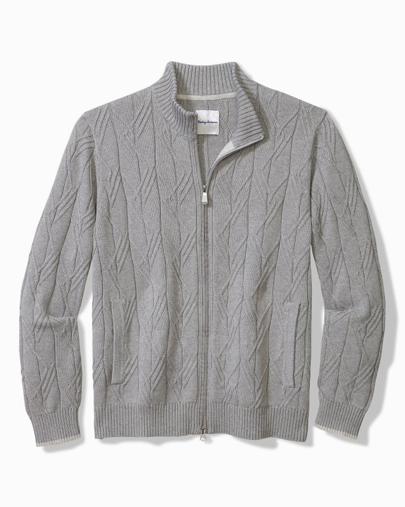 Big & Tall Capital Cable Full-Zip Cardigan Grey Heather | Tommy Bahama Great Value - Big & Tall Capital Cable Full-Zip Cardigan