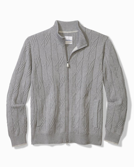 Big & Tall Capital Cable Full-Zip Cardigan Grey Heather | Tommy Bahama Great Value - Big & Tall Capital Cable Full-Zip Cardigan