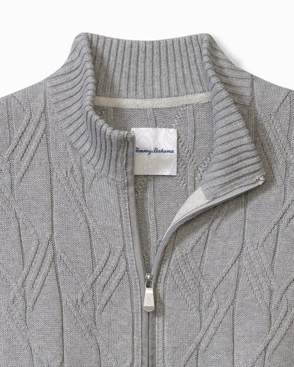 Big & Tall Capital Cable Full-Zip Cardigan Grey Heather | Tommy Bahama Great Value - Big & Tall Capital Cable Full-Zip Cardigan