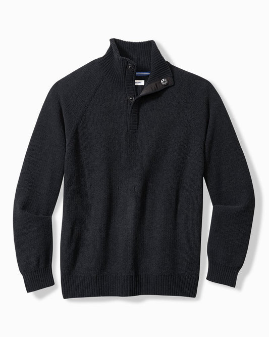 Big & Tall Shoreline Surfcomber Snap-Mock Sweater Black | Tommy Bahama New - Big & Tall Shoreline Surfcomber Snap-Mock Sweater