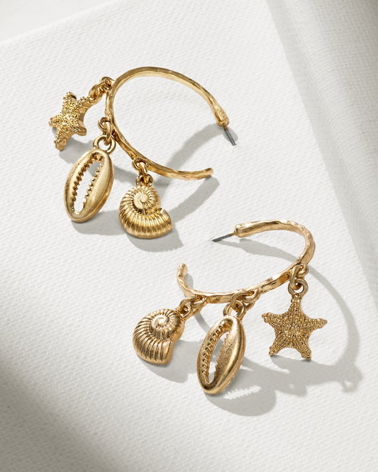 Indigo Bay Sealife Charm Hoop Earrings Gold | Tommy Bahama Customer Favorite - Indigo Bay Sealife Charm Hoop Earrings
