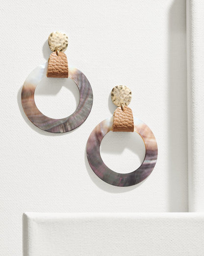 Indigo Shore Grey Shell Drop Hoop Earrings Gold | Tommy Bahama Latest - Indigo Shore Grey Shell Drop Hoop Earrings