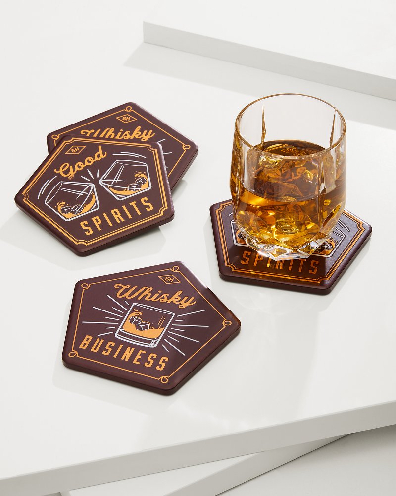 Whisky Business Coasters — Set of 4 Brown | Tommy Bahama Recommended - Whisky Business Coasters — Set of 4