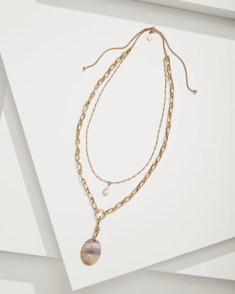 Seaside Layered Shell and Pearl Pendant Necklace Gold | Tommy Bahama New - Seaside Layered Shell and Pearl Pendant Necklace