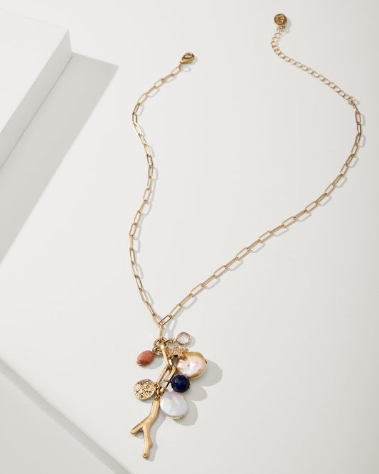 Indigo Bay Semiprecious Stone & Pearl Charm Necklace Gold Multi | Tommy Bahama Quality - Indigo Bay Semiprecious Stone & Pearl Charm Necklace