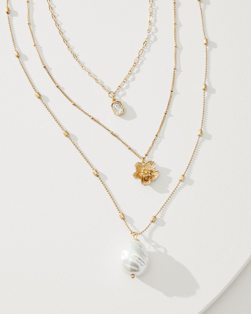 Tidal Treasure Floral Charm Layered Necklace Gold | Tommy Bahama Everyday - Tidal Treasure Floral Charm Layered Necklace