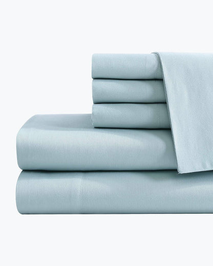 Solid Sateen 6-Piece Queen Sheet Set Blue | Tommy Bahama Essential - Solid Sateen 6-Piece Queen Sheet Set