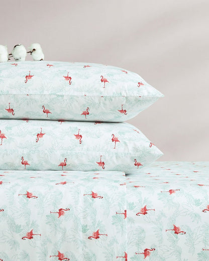 Flamingo Santa 4-Piece Queen Sheet Set Red/Green | Tommy Bahama Classic - Flamingo Santa 4-Piece Queen Sheet Set