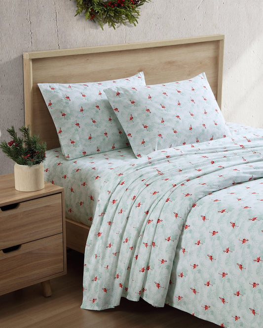 Flamingo Santa 4-Piece King Sheet Set Red/Green | Tommy Bahama Hot Sale - Flamingo Santa 4-Piece King Sheet Set