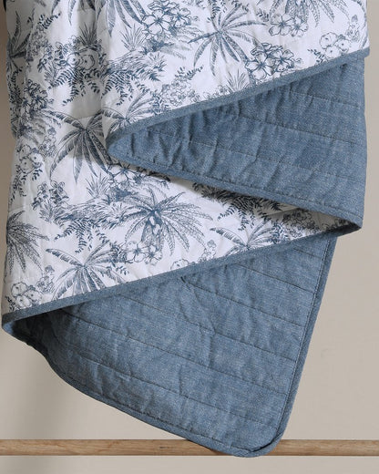Pen and Ink Palm Reversible 2-Piece Twin Quilt Set Indigo | Tommy Bahama Quality - Pen and Ink Palm Reversible 2-Piece Twin Quilt Set