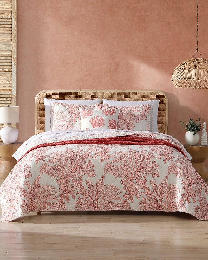 Coral Garden Reversible 3-Piece Full/Queen Quilt Set Orange | Tommy Bahama Quality - Coral Garden Reversible 3-Piece Full/Queen Quilt Set