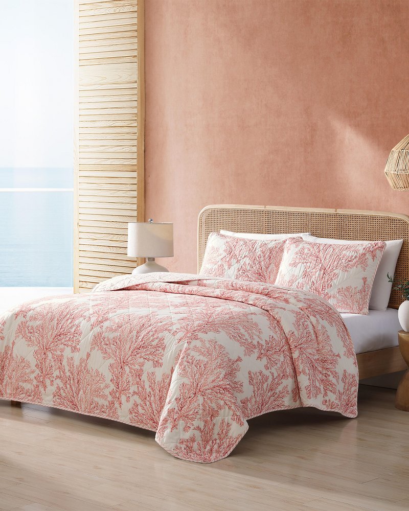Coral Garden Reversible 3-Piece Full/Queen Quilt Set Orange | Tommy Bahama Quality - Coral Garden Reversible 3-Piece Full/Queen Quilt Set