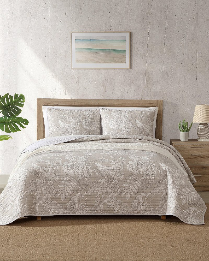 Jungle Toile Reversible 3-Piece Full/Queen Quilt Set Beige | Tommy Bahama New - Jungle Toile Reversible 3-Piece Full/Queen Quilt Set