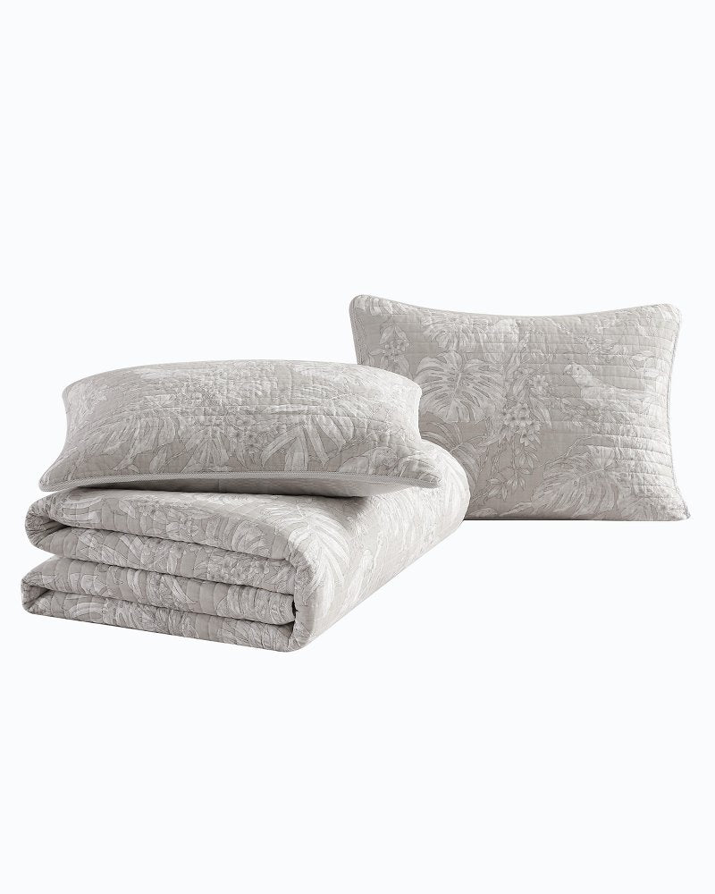 Jungle Toile Reversible 3-Piece Full/Queen Quilt Set Beige | Tommy Bahama New - Jungle Toile Reversible 3-Piece Full/Queen Quilt Set