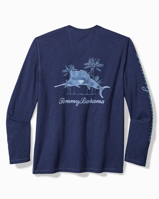 Azul Palms Long-Sleeve Lux T-Shirt Island Navy | Tommy Bahama Best Price - Azul Palms Long-Sleeve Lux T-Shirt