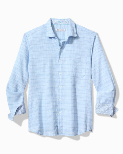 Barbados Breeze Playa Plaid Stretch-Linen Long-Sleeve Shirt Aqua Ice | Tommy Bahama Essential - Barbados Breeze Playa Plaid Stretch-Linen Long-Sleeve Shirt