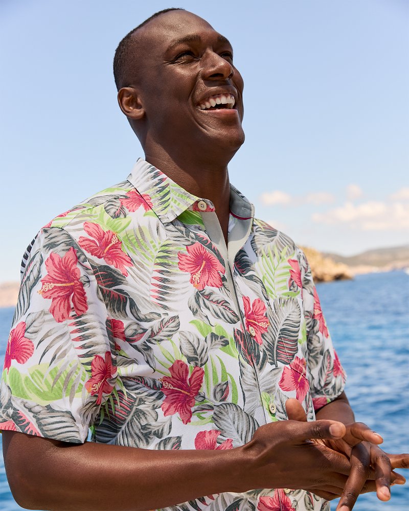 Coconut Point Hibiscus Shores IslandZone® Camp Shirt Summer Grey | Tommy Bahama Top Pick - Coconut Point Hibiscus Shores IslandZone® Camp Shirt
