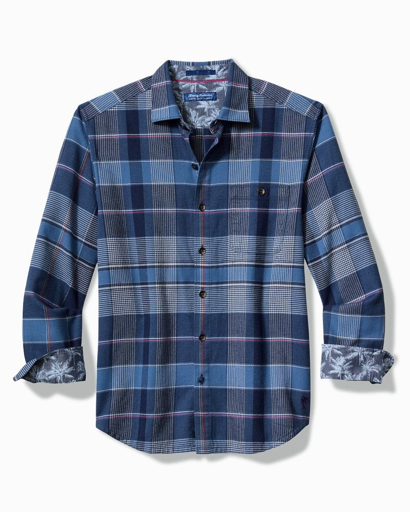 Canyon Beach Pebble Cay Plaid Stretch Flannel Shirt Dockside Blue | Tommy Bahama Featured - Canyon Beach Pebble Cay Plaid Stretch Flannel Shirt